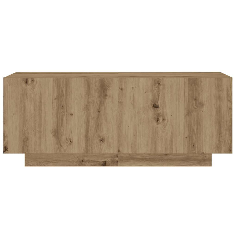 Tv-meubel met LED 100x35x40 cm bewerkt hout artisanaal eiken