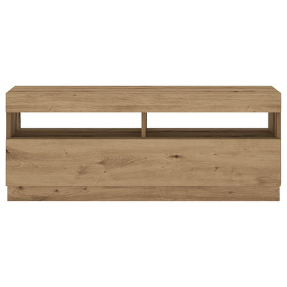 Tv-meubel met LED 100x35x40 cm bewerkt hout artisanaal eiken