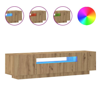 Tv-meubel met LED 160x35x40 cm bewerkt hout artisanaal eiken