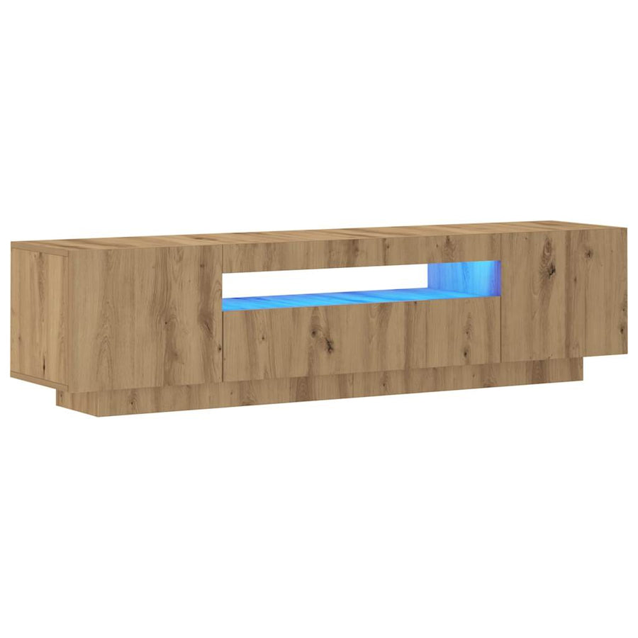 Tv-meubel met LED 160x35x40 cm bewerkt hout artisanaal eiken