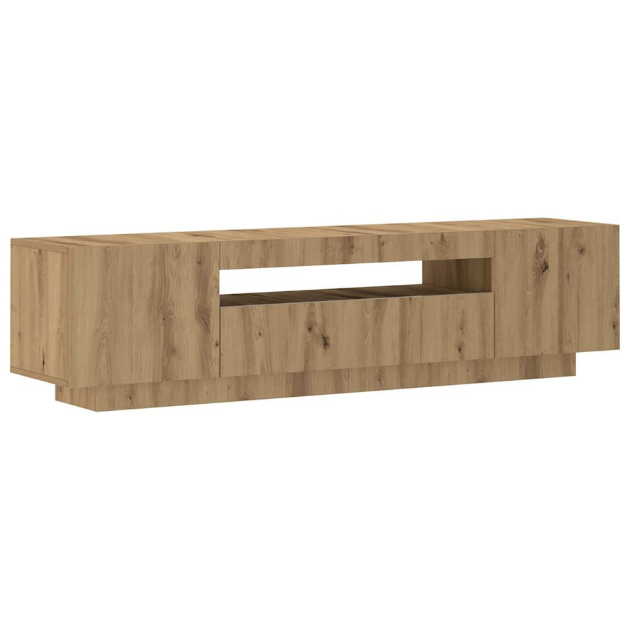 Tv-meubel met LED 160x35x40 cm bewerkt hout artisanaal eiken