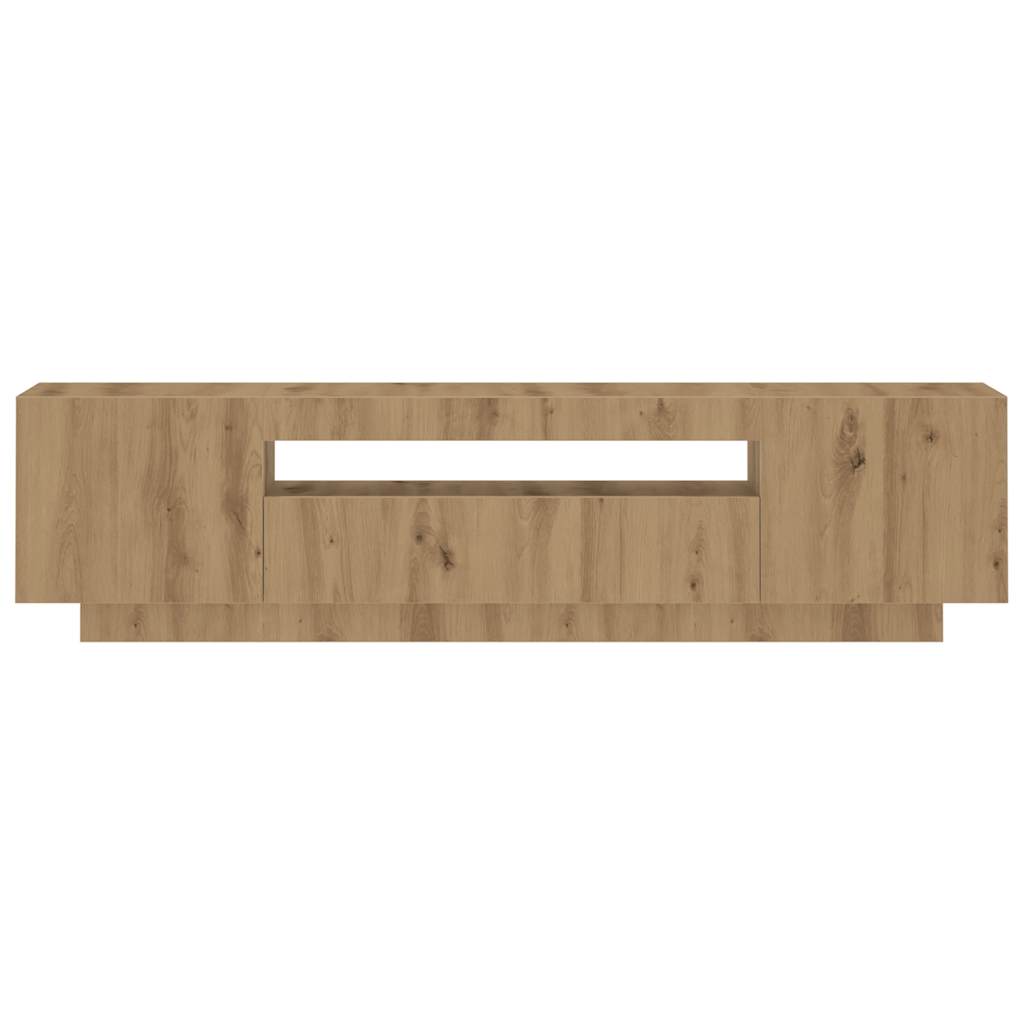 Tv-meubel met LED 160x35x40 cm bewerkt hout artisanaal eiken