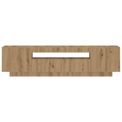 Tv-meubel met LED 160x35x40 cm bewerkt hout artisanaal eiken