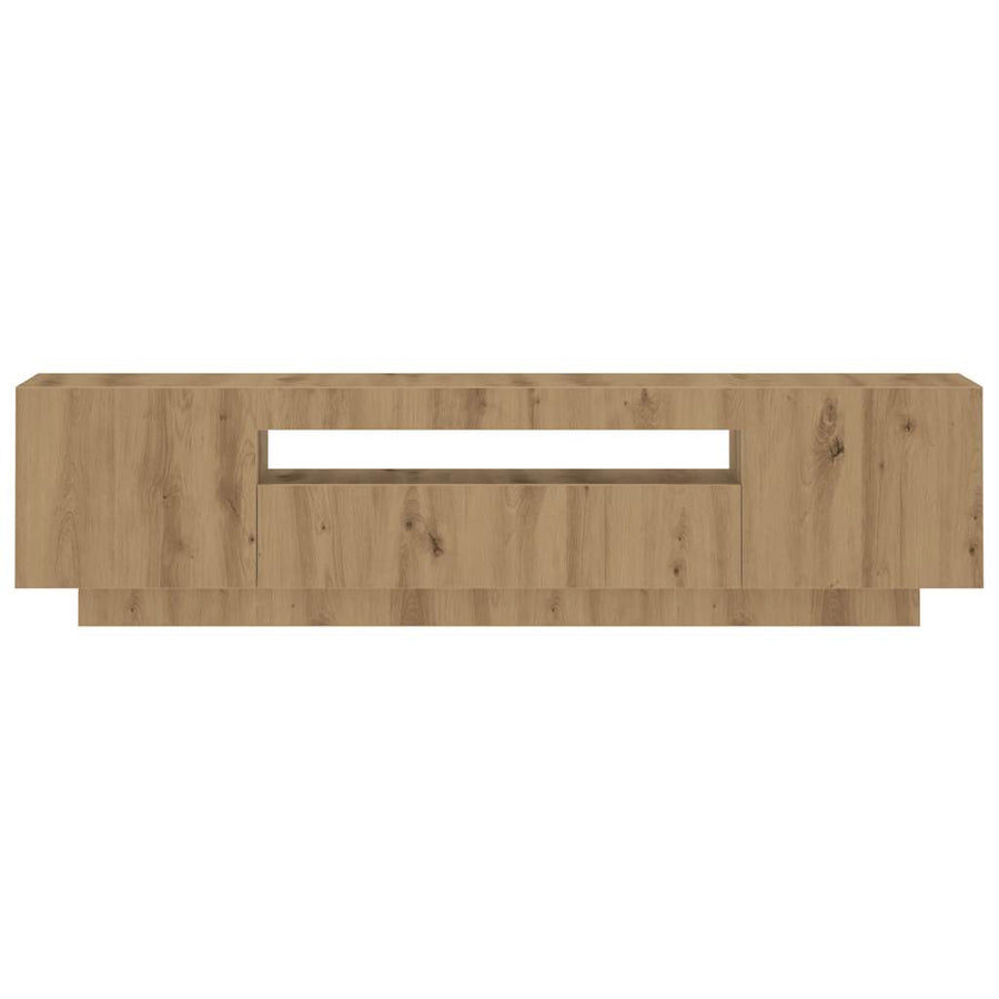 Tv-meubel met LED 160x35x40 cm bewerkt hout artisanaal eiken