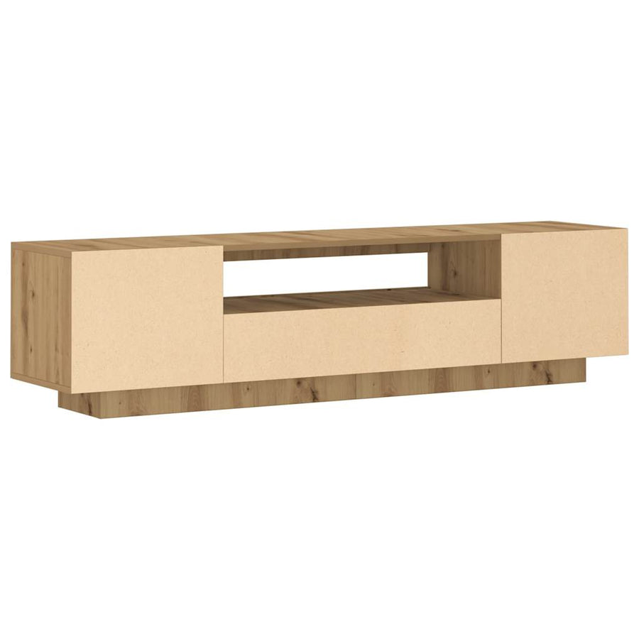 Tv-meubel met LED 160x35x40 cm bewerkt hout artisanaal eiken