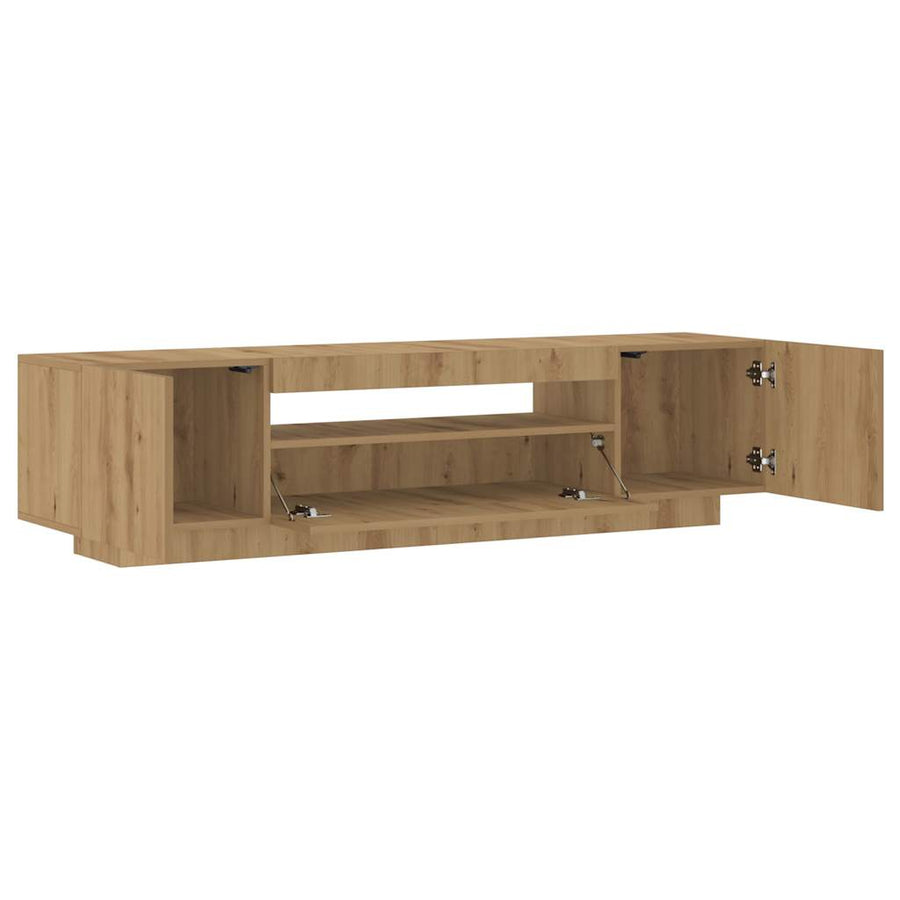 Tv-meubel met LED 160x35x40 cm bewerkt hout artisanaal eiken