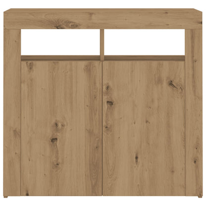 Dressoir met LED 80x35x75 cm bewerkt hout artisanaal eiken
