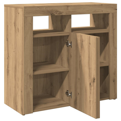 Dressoir met LED 80x35x75 cm bewerkt hout artisanaal eiken