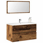 Bathroom cabinet with mirror, treated wood, old wood colour