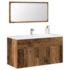 Bathroom cabinet with mirror, treated wood, old wood colour