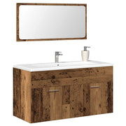 Badkamerkast met spiegel 90x38,5x46 cm bewerkt hout oud houtkleurig
