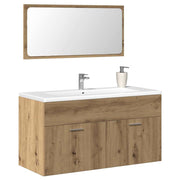 Badkamerkast met spiegel 90x38.5x46 cm bewerkt hout eikenkleurig