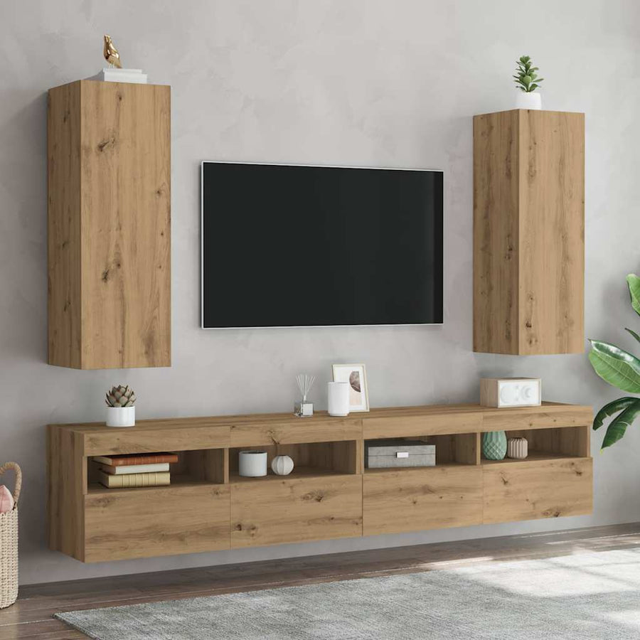 Tv-meubelen 2 st 30,5x30x90 cm bewerkt hout artisanaal eiken