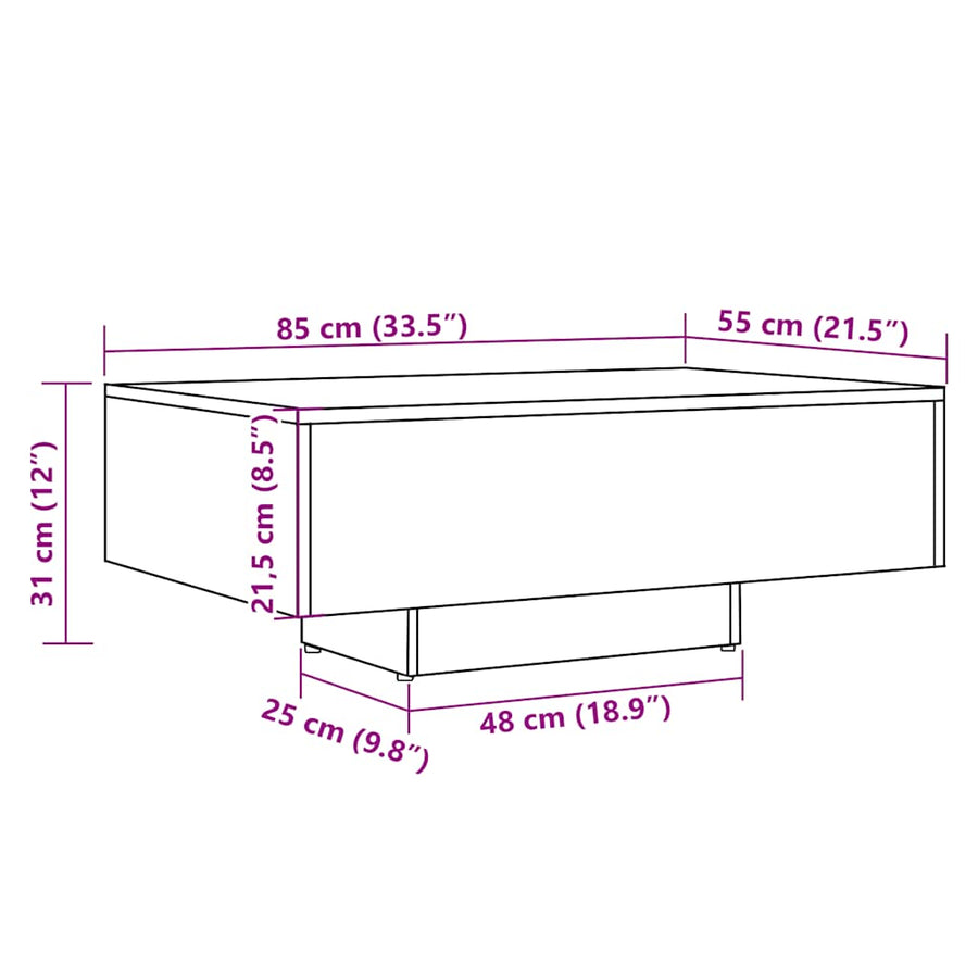 Salontafel 85x55x31 cm bewerkt hout oud houtkleurig