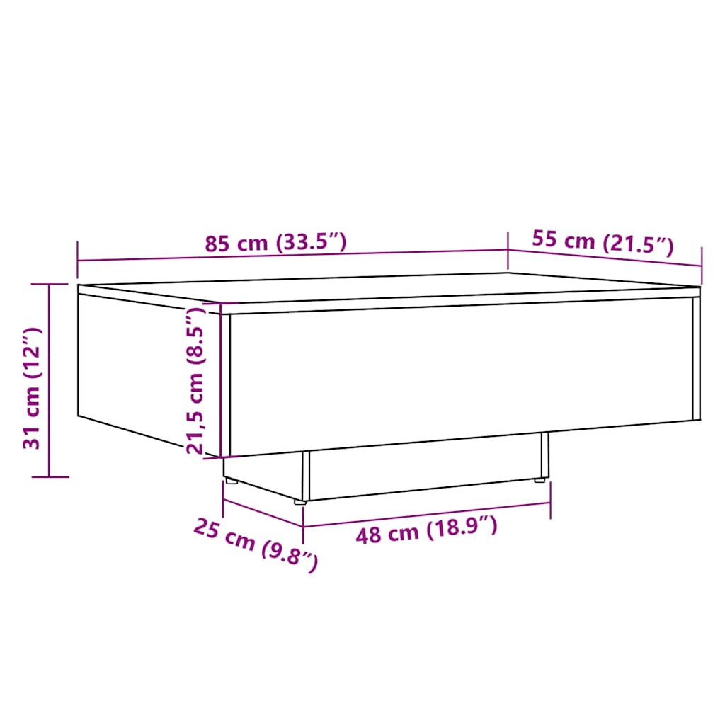 Salontafel 85x55x31 cm bewerkt hout artisanaal eikenkleurig