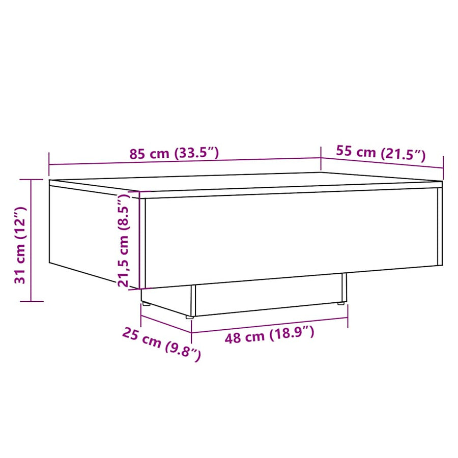 Salontafel 85x55x31 cm bewerkt hout artisanaal eikenkleurig