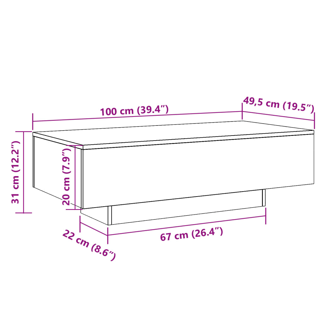 Salontafel 100x49,5x31 cm bewerkt hout oud houtkleurig
