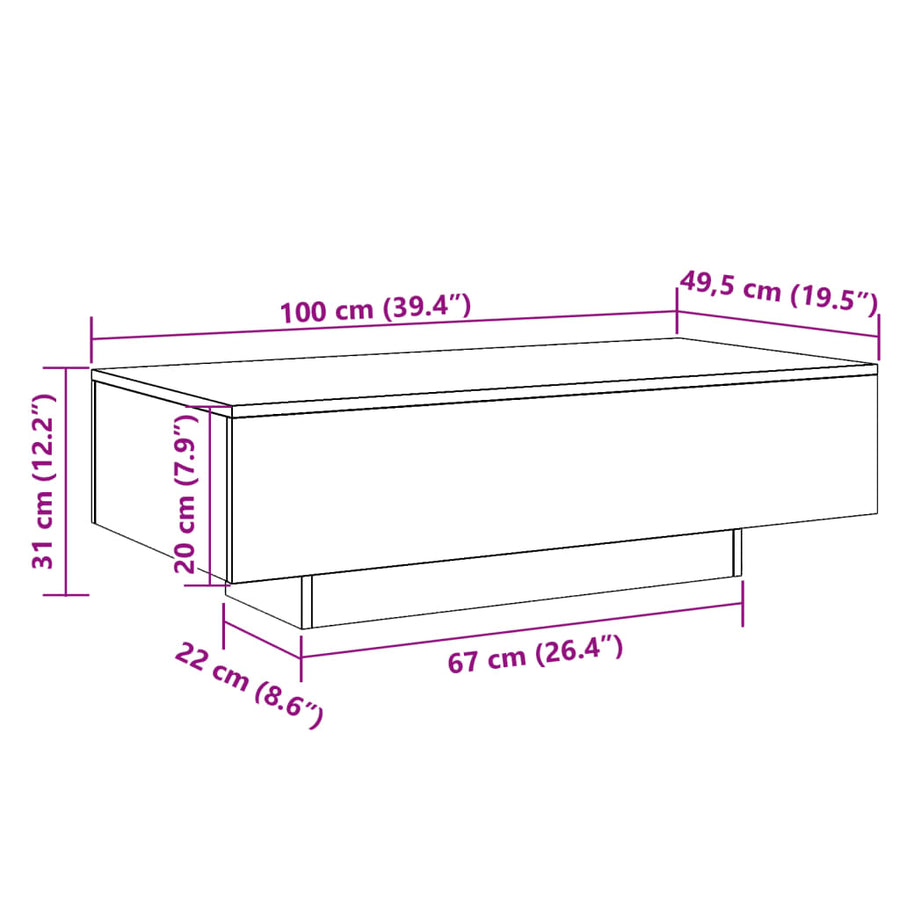 Salontafel 100x49,5x31 cm bewerkt hout oud houtkleurig