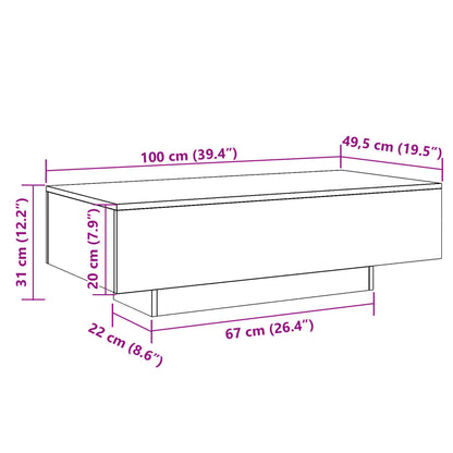 Salontafel 100x49,5x31 cm bewerkt hout artisanaal eikenkleur