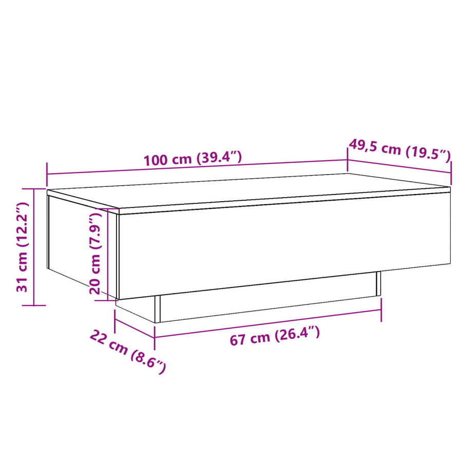 Salontafel 100x49,5x31 cm bewerkt hout artisanaal eikenkleur