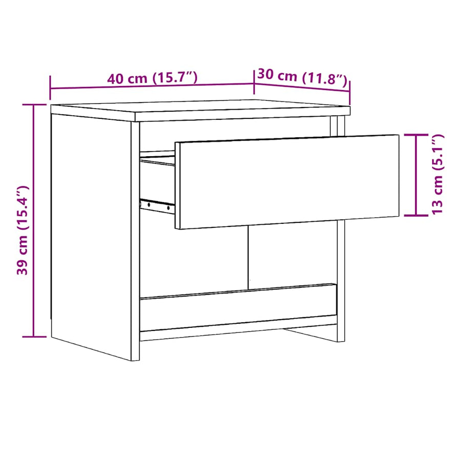 Nachtkastjes 2 st 40x30x39 cm bewerkt hout oud houtkleurig