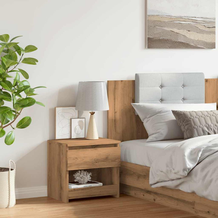 Nachtkastje 40x30x39 cm bewerkt hout artisanaal eikenkleur