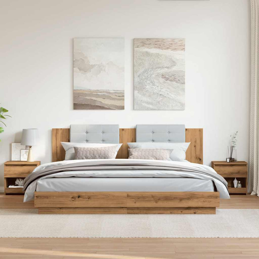 Nachtkastjes 2 st 40x30x39 cm bewerkt hout artisanaal eiken