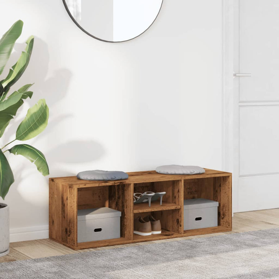 Schoenenopbergbank 105x35x35 cm bewerkt hout oud houtkleurig