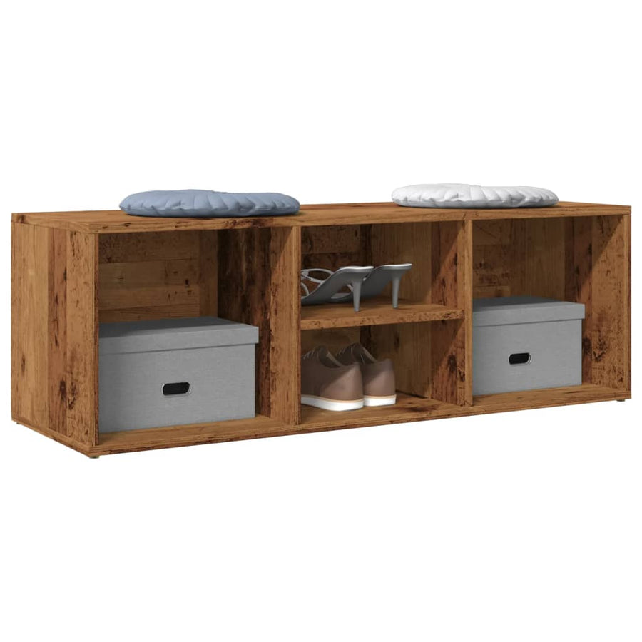 Schoenenopbergbank 105x35x35 cm bewerkt hout oud houtkleurig