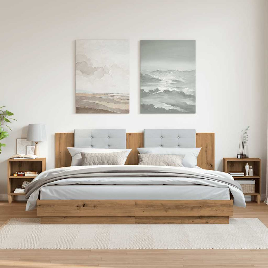 Nachtkastjes 2 st 40x30x50cm bewerkt hout artisanaal eikenkleur