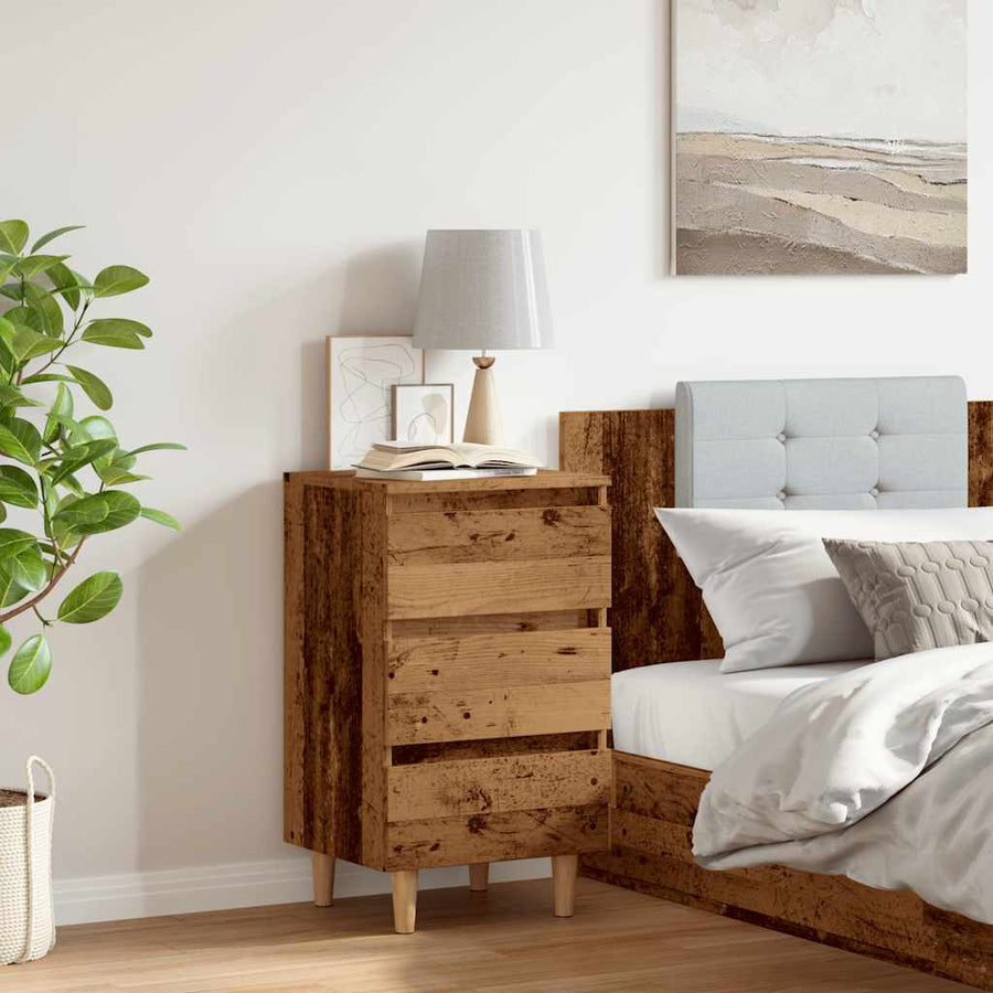 Nachtkastje 40x35x69 cm bewerkt hout oud houtkleurig