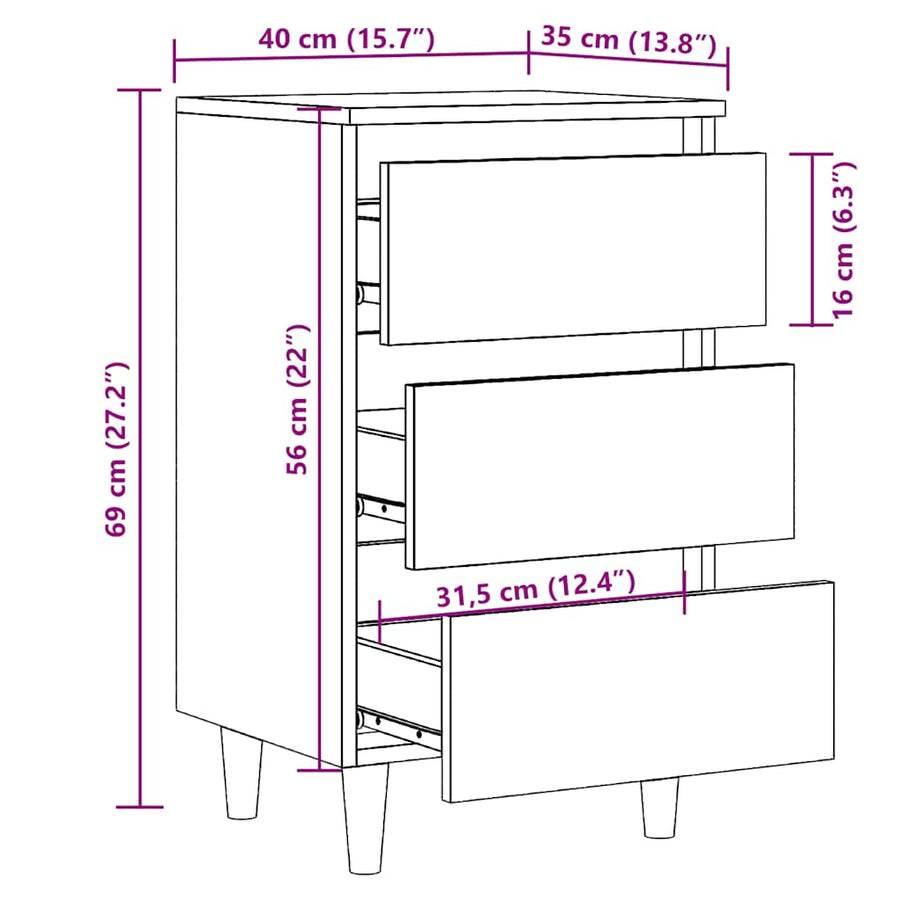 Nachtkastjes 2 st 40x35x69 cm bewerkt hout artisanaal eiken