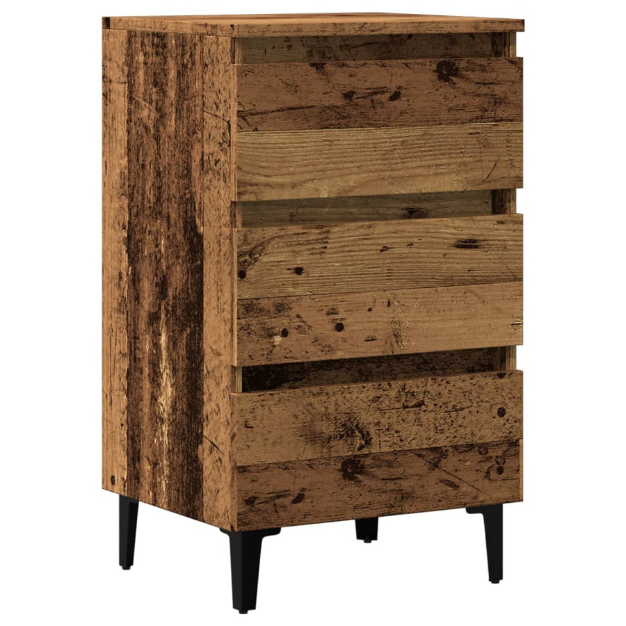 Nachtkastje met metalen poten 40x35x69 cm oud houtkleurig