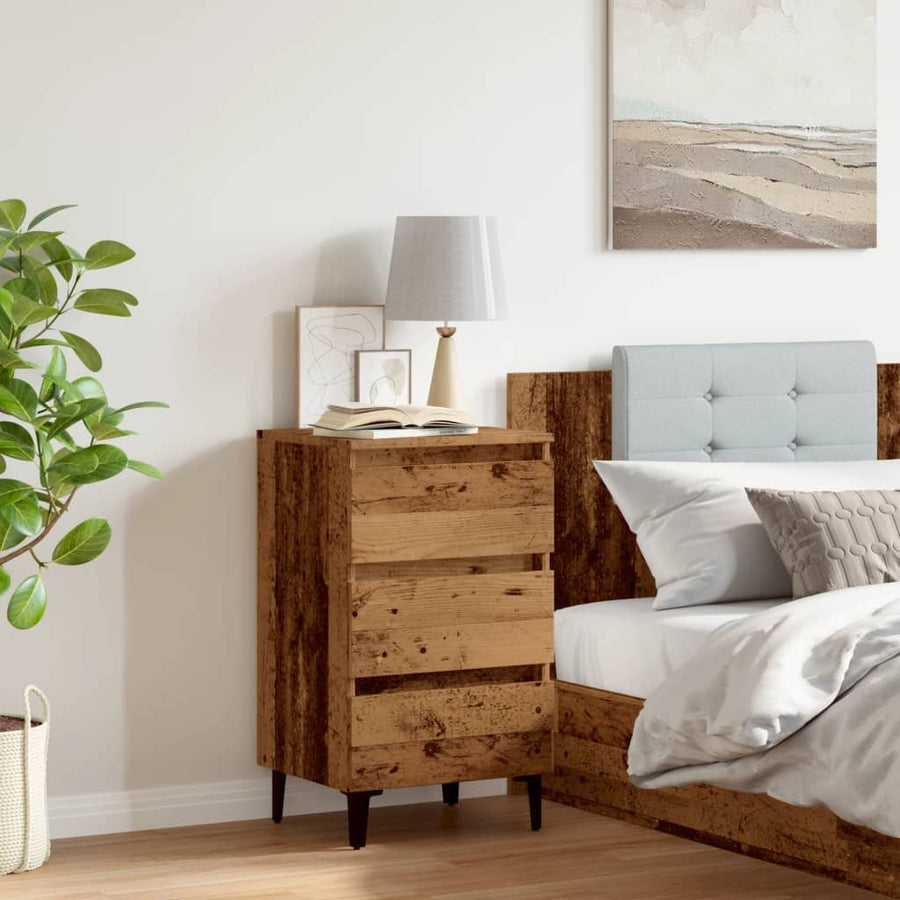 Nachtkastje met metalen poten 40x35x69 cm oud houtkleurig