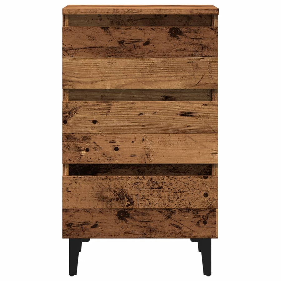 Nachtkastje met metalen poten 40x35x69 cm oud houtkleurig