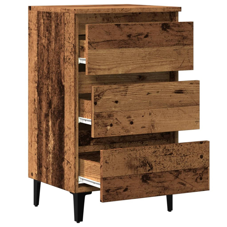 Nachtkastje met metalen poten 40x35x69 cm oud houtkleurig