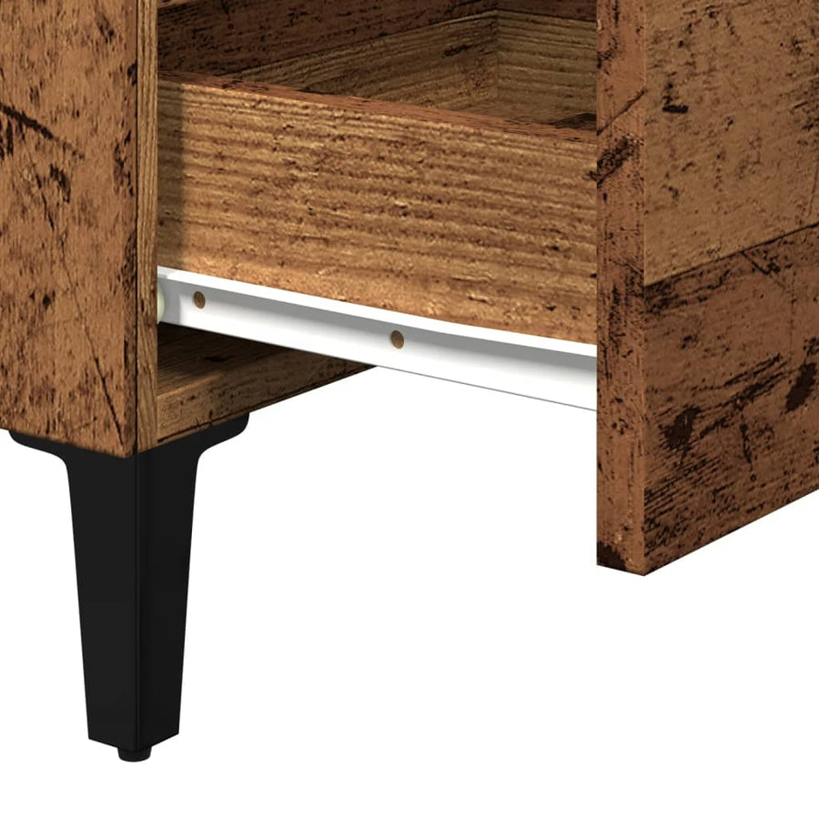 Nachtkastje met metalen poten 40x35x69 cm oud houtkleurig
