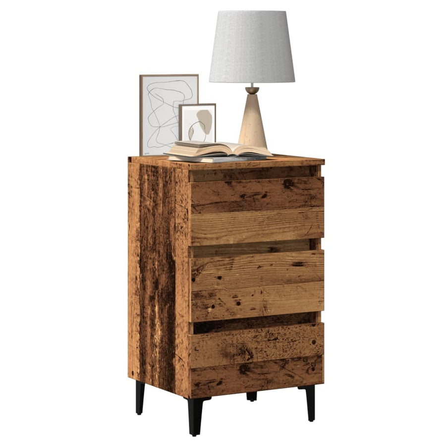 Nachtkastje met metalen poten 40x35x69 cm oud houtkleurig
