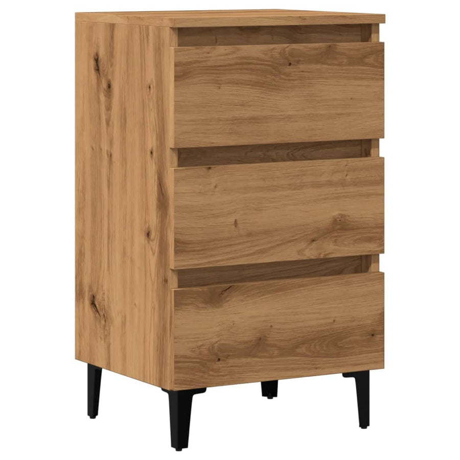Nachtkastje met metalen poten 40x35x69 cm artisanaal eikenkleur