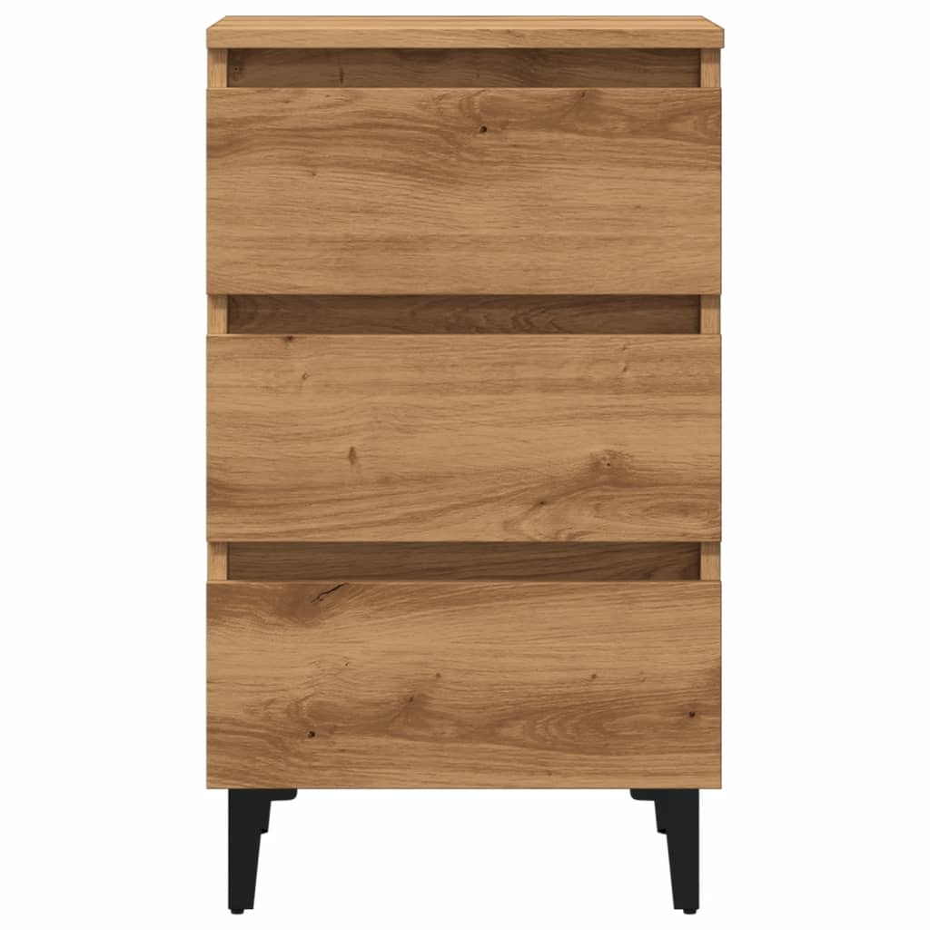 Nachtkastje met metalen poten 40x35x69 cm artisanaal eikenkleur
