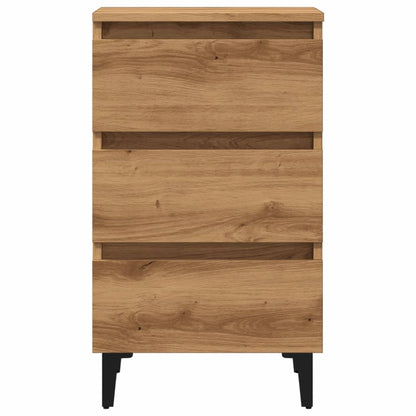 Nachtkastje met metalen poten 40x35x69 cm artisanaal eikenkleur