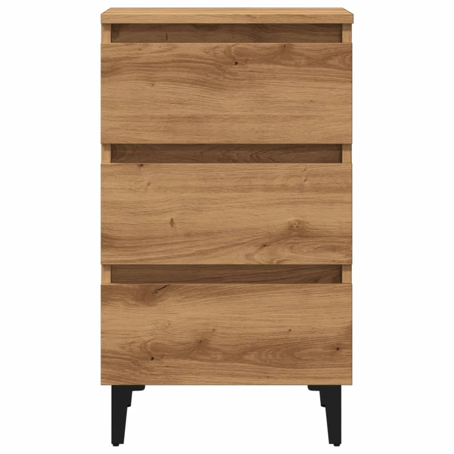 Nachtkastje met metalen poten 40x35x69 cm artisanaal eikenkleur