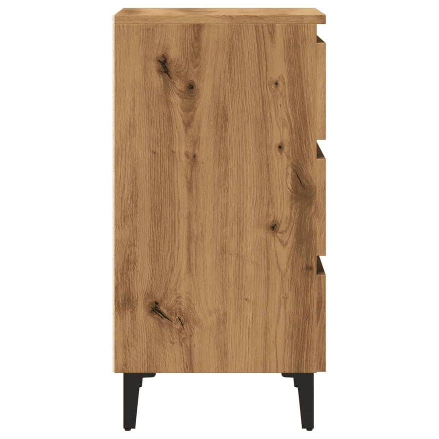Nachtkastje met metalen poten 40x35x69 cm artisanaal eikenkleur