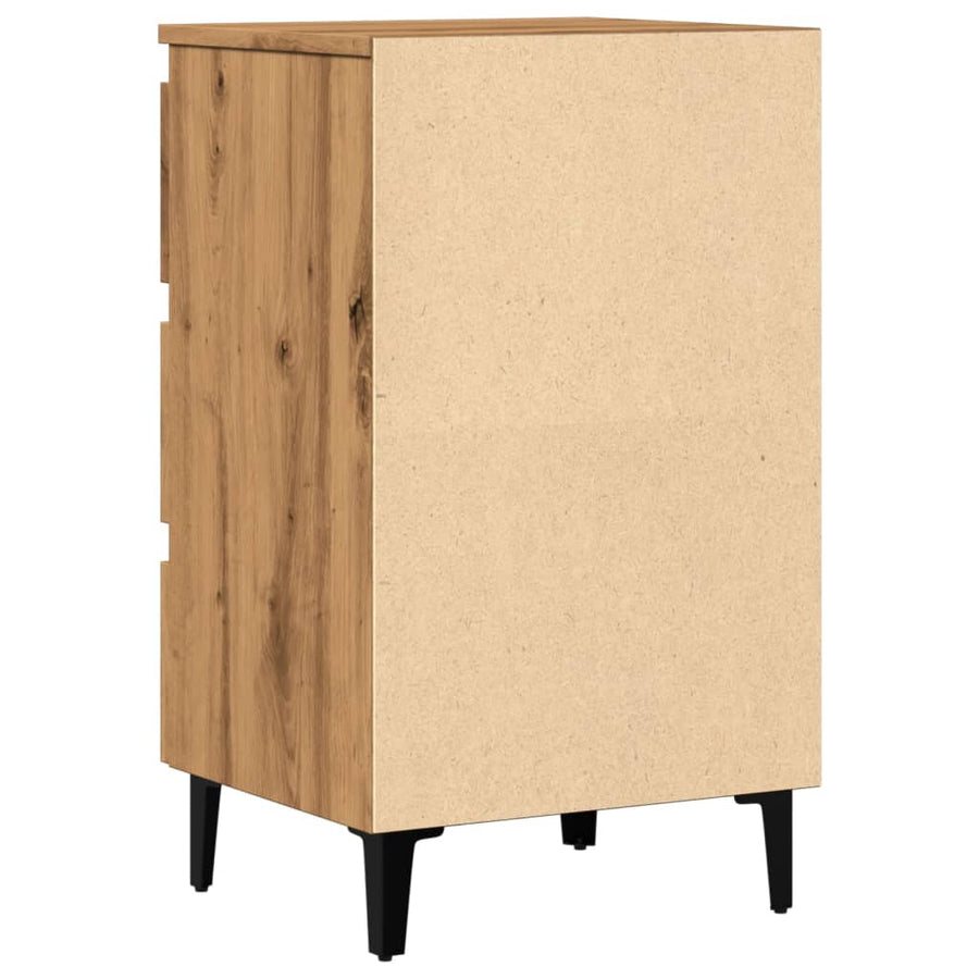 Nachtkastje met metalen poten 40x35x69 cm artisanaal eikenkleur