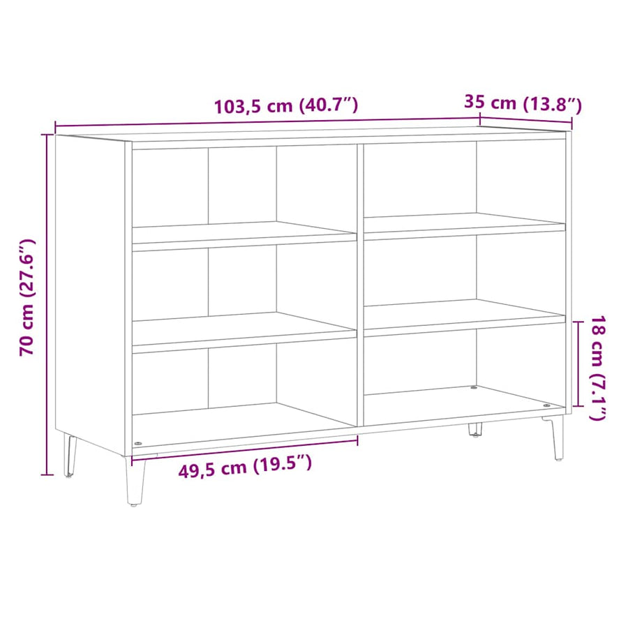 Dressoir 103,5x35x70 cm bewerkt hout artisanaal eikenkleurig