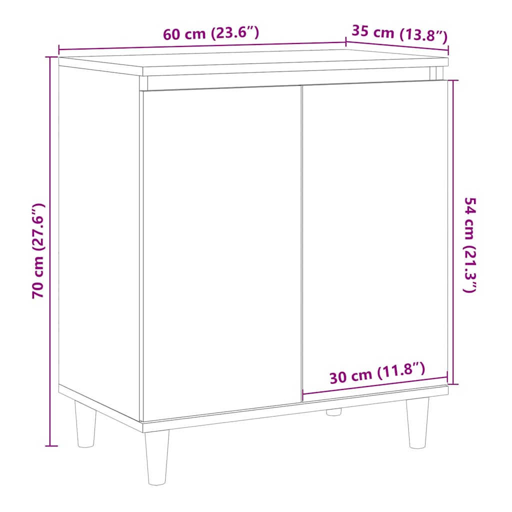 Dressoir 60x35x70 cm bewerkt hout artisanaal eikenkleur