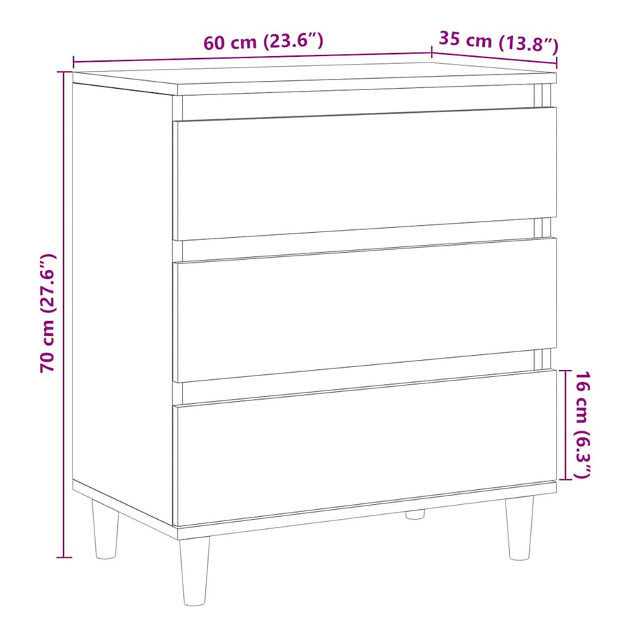 Dressoir 60x35x70 cm bewerkt hout oud houtkleurig