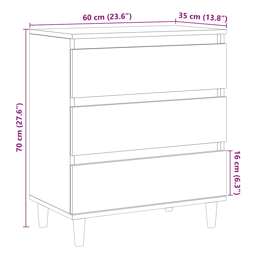 Dressoir 60x35x70 cm bewerkt hout artisanaal eikenkleur