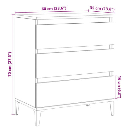 Dressoir 60x35x70 cm bewerkt hout oud houtkleurig