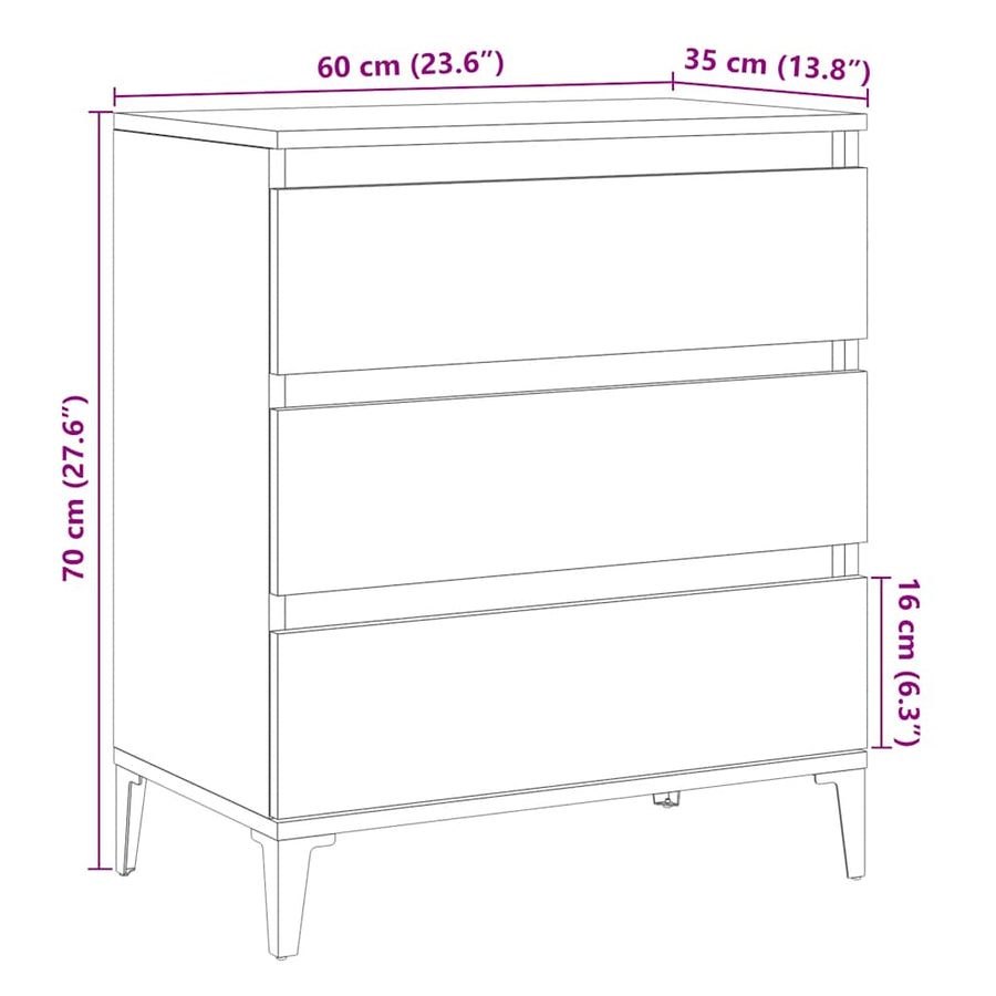 Dressoir 60x35x70 cm bewerkt hout oud houtkleurig